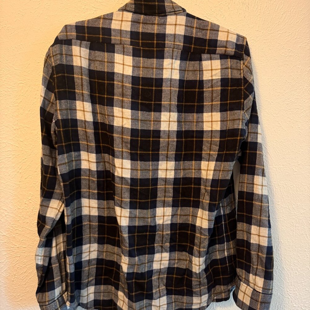 Buck Mason Navy/Bronze Plaid Pacific Twill Vintage One Pocket Shirt - Small - Picture 3 of 4